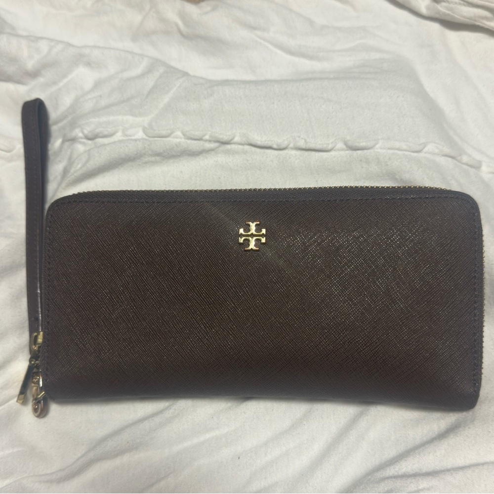 Tory Burch Maroon Leather Wristlet